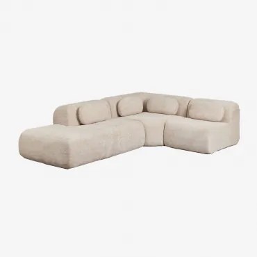 Sofa Modułowy Narożny 3-częściowy Z Lewym Szezlongiem Z Weluru Pakowany Próżniowo Merida Szenila Gruba Beż Tapioka - Sklum