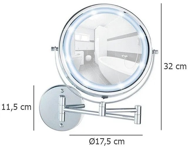 Naścienne lusterko kosmetyczne Power-Loc LUMI z podświetnielniem LED, powiększenie x5, WENKO