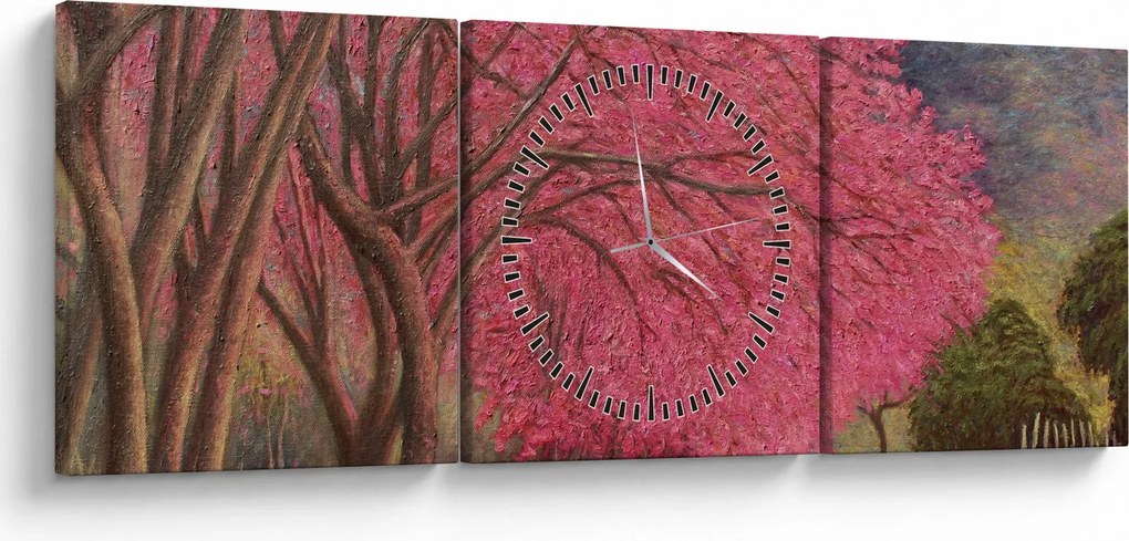 Obraz kwitnących drzew (z zegarem) (90x30 cm)