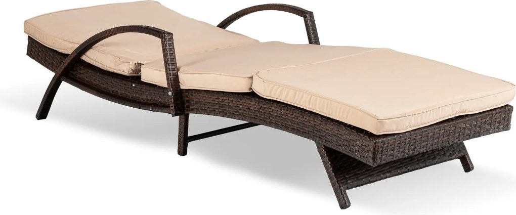 Leżanka ogrodowa z regulowanym oparciem Vibe, brązowy technorattan, beżowa poduszka