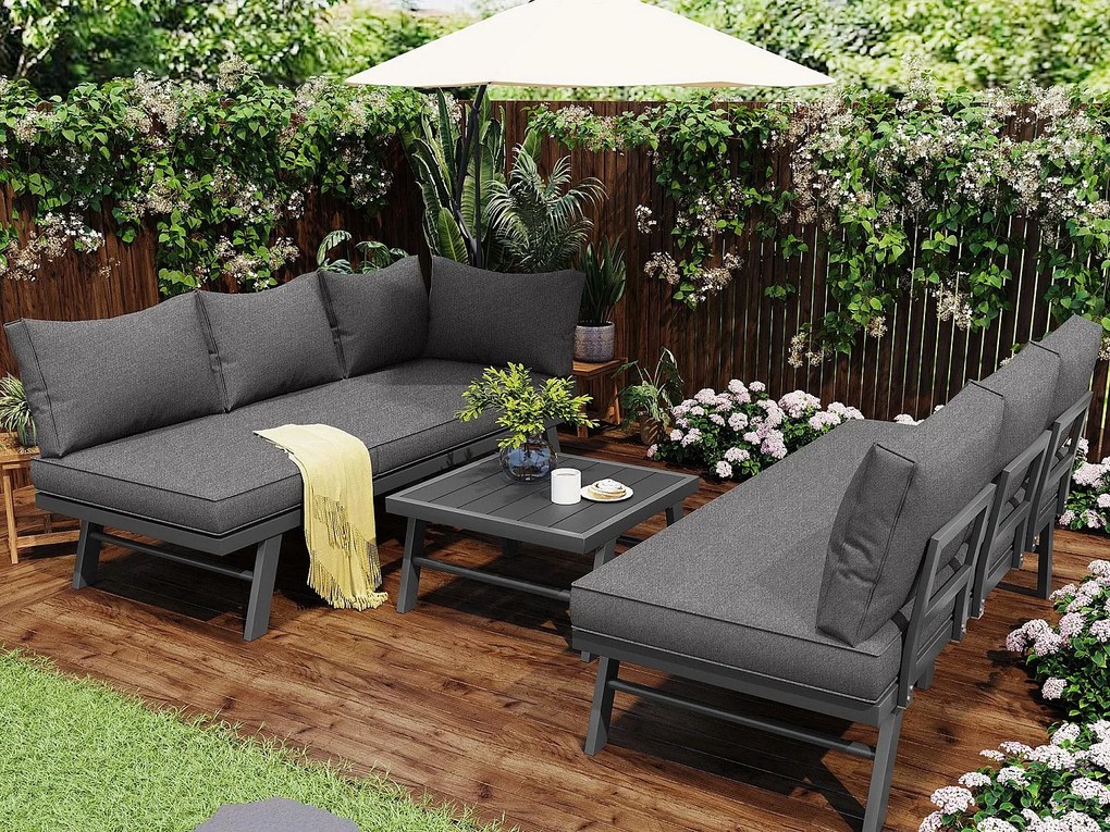 Zestaw mebli ogrodowych z aluminium - 6 miejsc - 2 sofy i 1 stolik kawowy - Szary