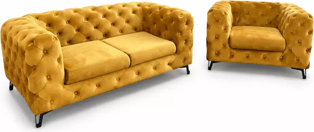 Nowoczesny zestaw wypoczynkowy - Sofa Chesterfield Moet 2 osobowa oraz Fotel Chesterfield Moet w stylu glamour