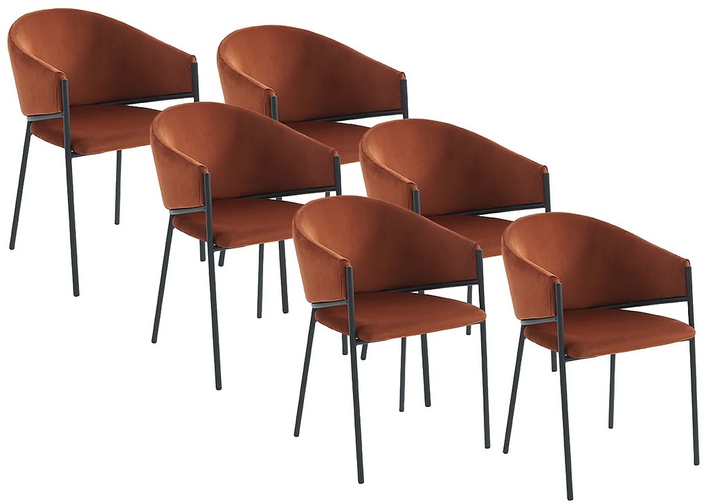 Zestaw 6 krzeseł z podłokietnikami z weluru i czarnego metalu - Terakota - ORDIDA Pascala Morabito