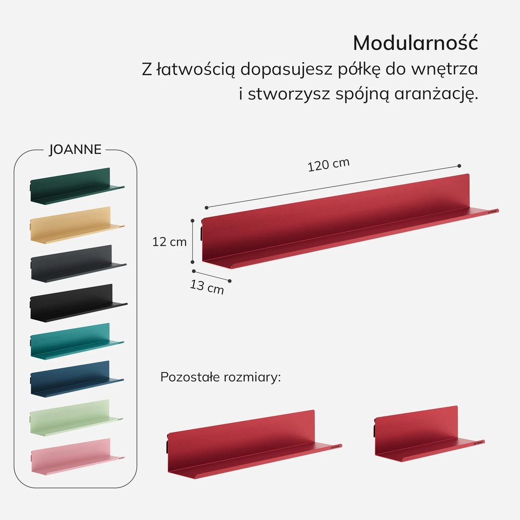 Półka wisząca metalowa czerwona, 1200 mm: JOANNE Modern