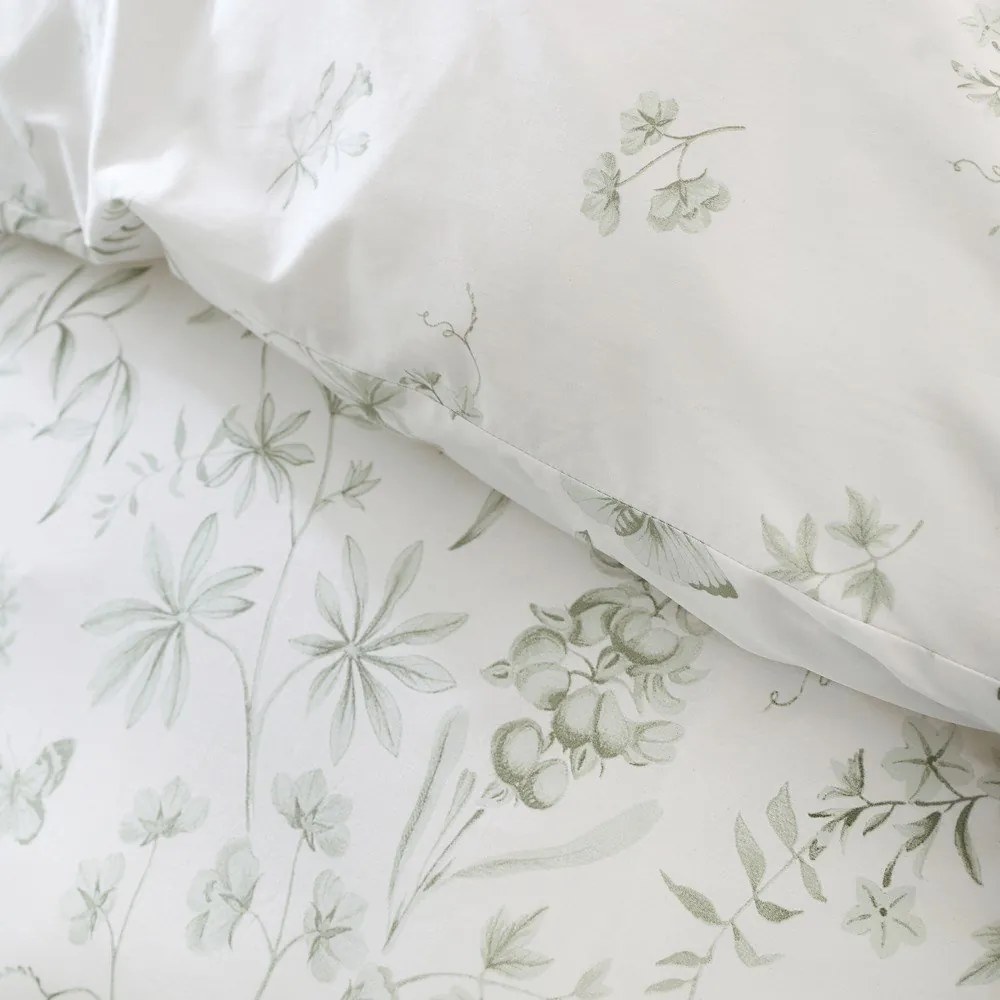 Zielono-kremowa bawełniana pościel dwuosobowa 230x220 cm Thea Floral – Bianca