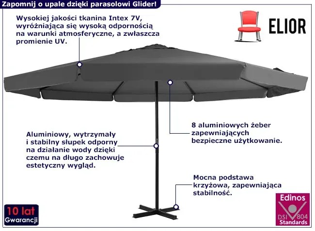 Okrągły parasol ogrodowy z aluminiową ramą antracyt - Diola