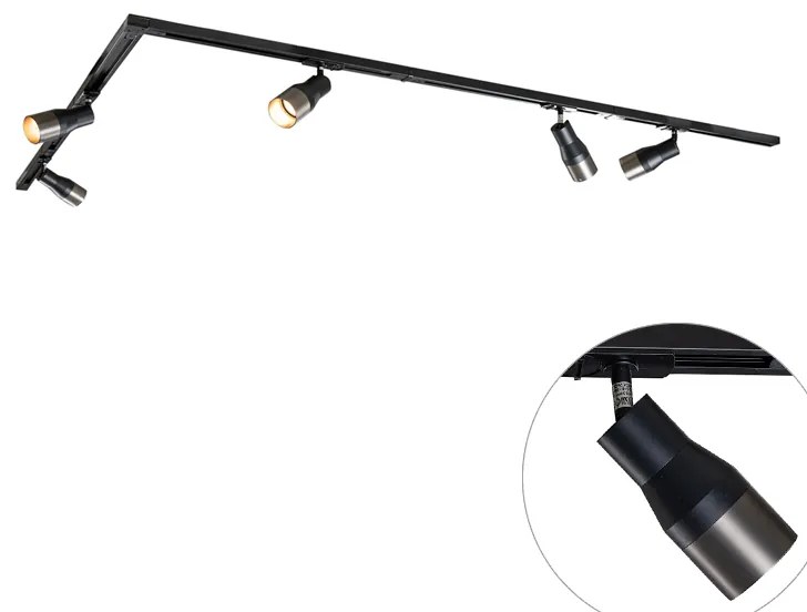 Nowoczesny system oświetlenia szynowego z 5 reflektorami w kolorze ciemnoszarego metalu - Iconic Kohua