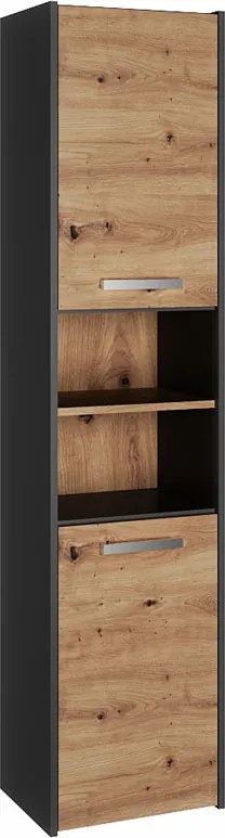 Wysoka szafka łazienkowa z półkami - antracyt + dąb artisan D1-F85