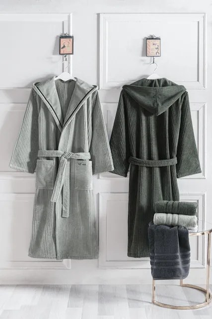 Unisex szlafrok STRIPE + ręczniki + pudełko M + ręczniki + pudełko Khaki