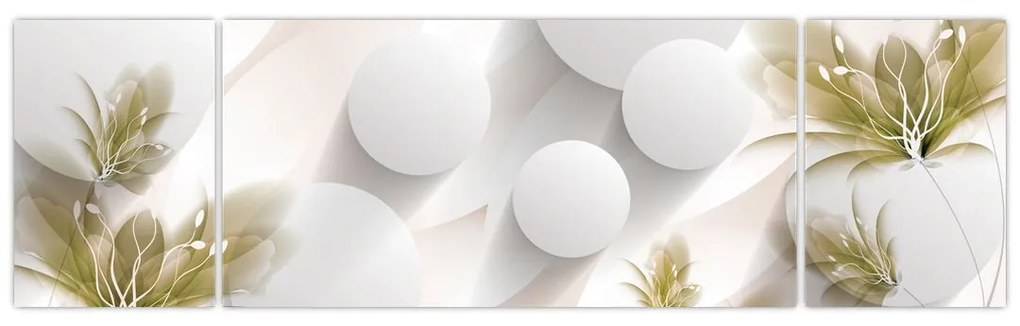 Obraz - 3D koła z kwiatami (170x50 cm)