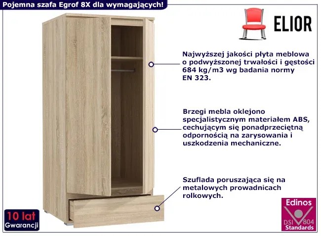 Szafa na nóżkach z szufladą i drążkiem dąb sonoma - Elsinor 8X
