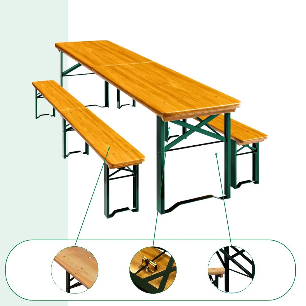 Składany zestaw piwny MAXI, 220cm, naturalny brąz Jurhan