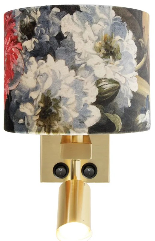 Lampa ścienna mosiężna z lampką do czytania i kloszem 18 cm kwiaty - Brescia Nowoczesny Oswietlenie wewnetrzne
