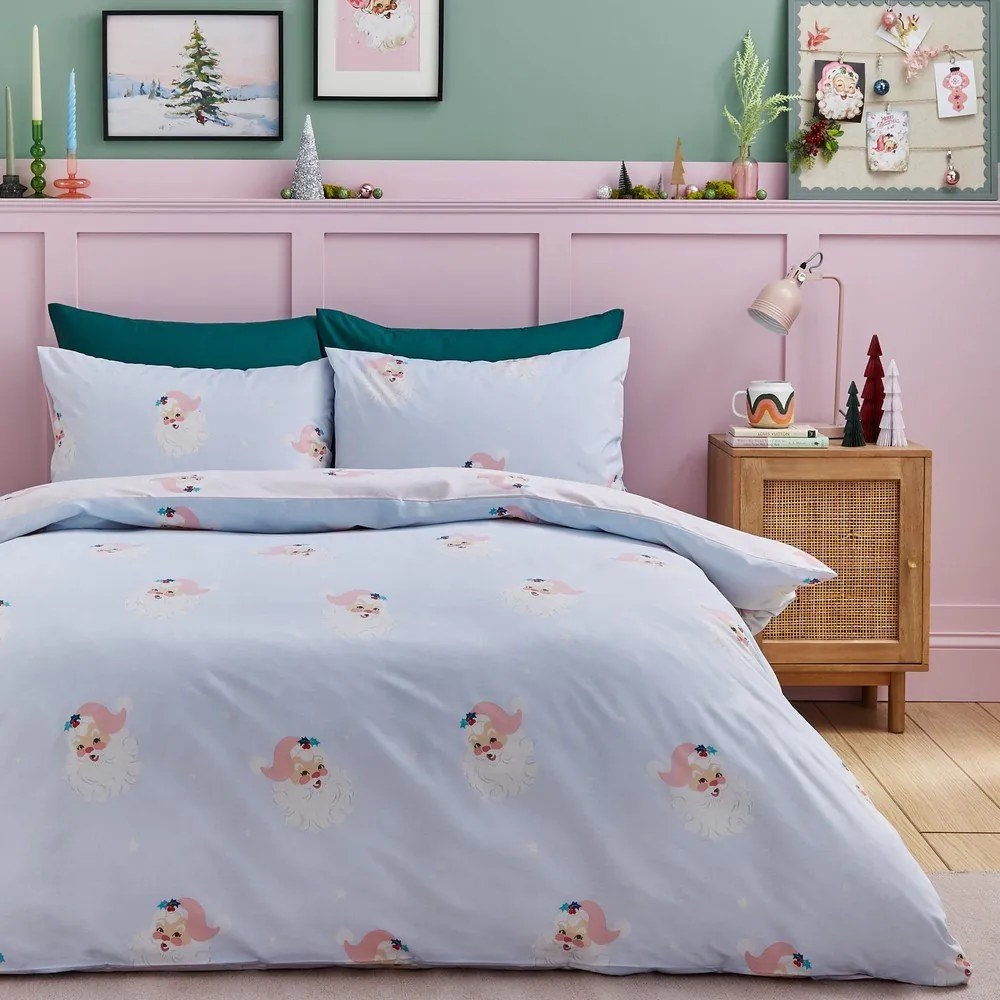 Różowa pościel jednoosobowa 135x200 cm Vintage Christmas Santa – Catherine Lansfield