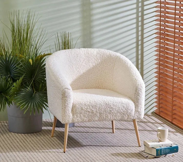 Nowoczesny fotel wypoczynkowy boucle kremowy+naturalny  - Rea 4X