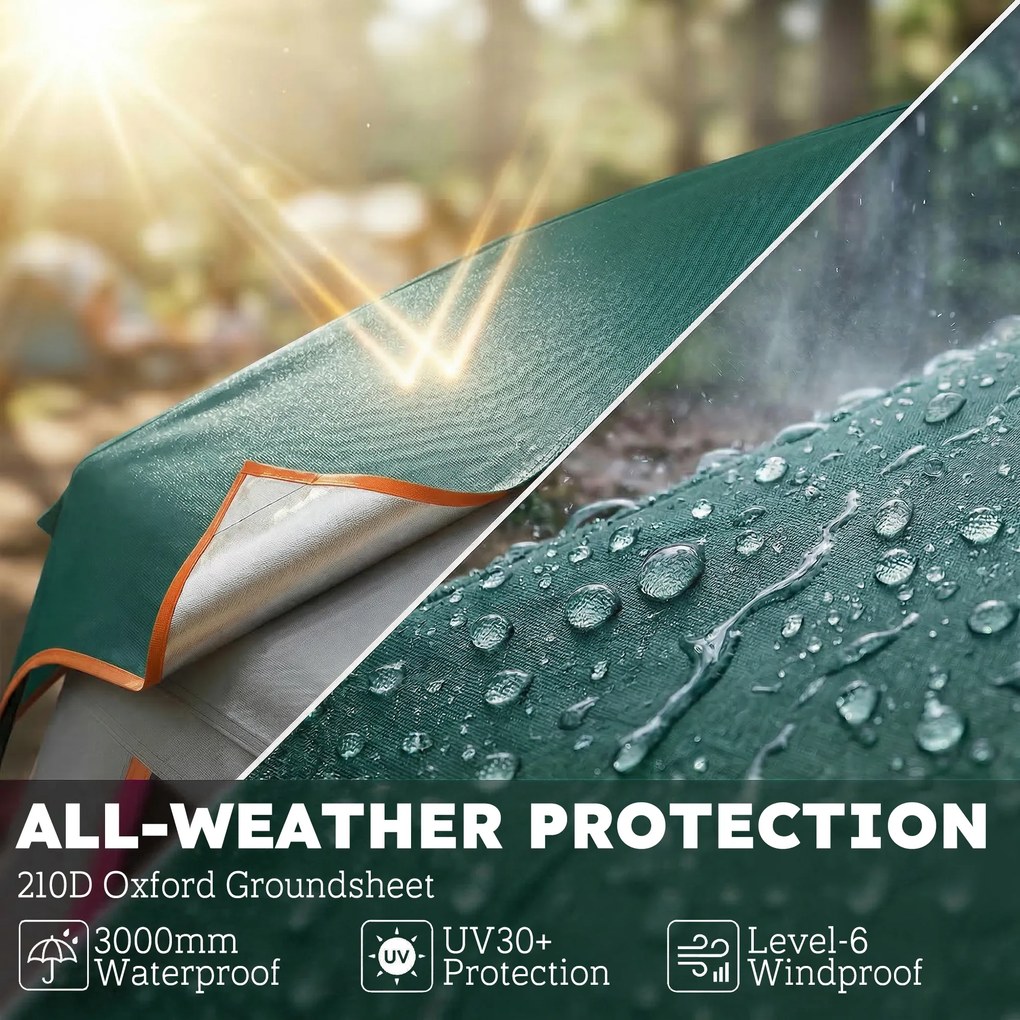 Outsunny Namiot kempingowy dla 4-6 osób stabilny 3000 mm wodoodporności rodzinny namiot z zdejmowanym dachem, ochroną UV30+, zielony | Aosom PL