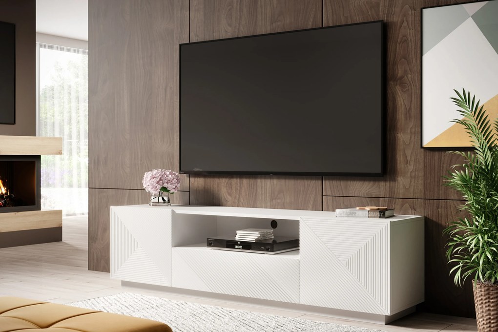 Szafka RTV Asha 167 cm z szufladami - biały mat