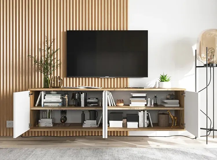 Ścienna szafka rtv dąb wotan + biały M0-P59