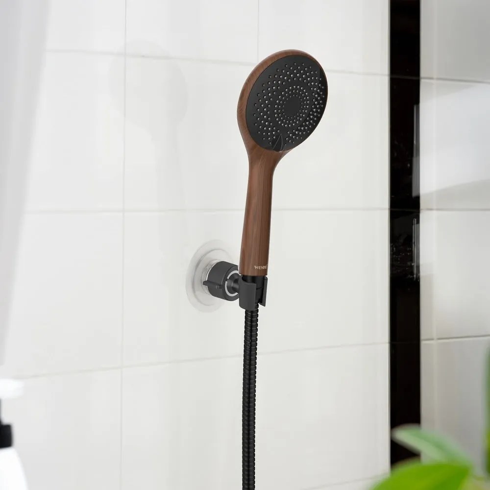 Czarny plastikowy uchwyt na słuchawkę prysznicową bez wiercenia Libertà – Wenko