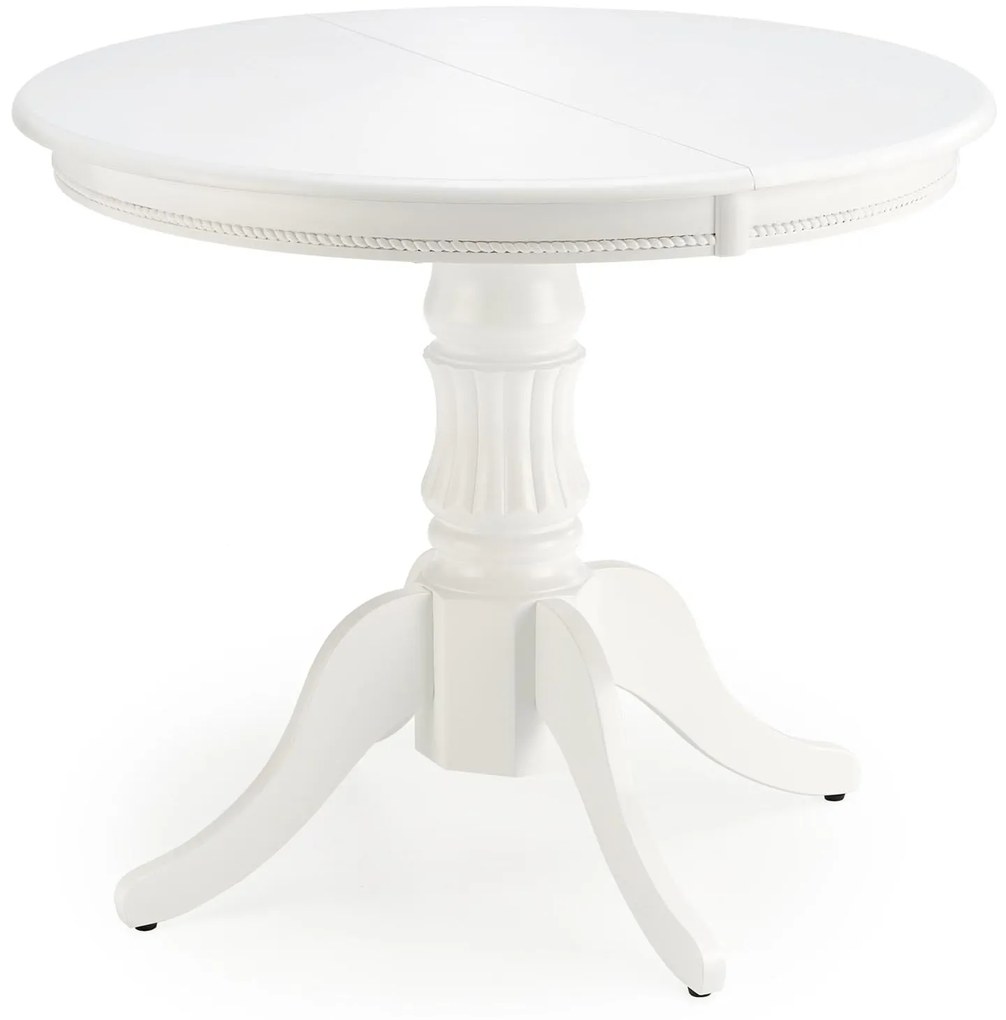 WILLIAM stół biały 90÷124/90/75 cm okrągły owalny rozkładany 4/6 osób klasyczny