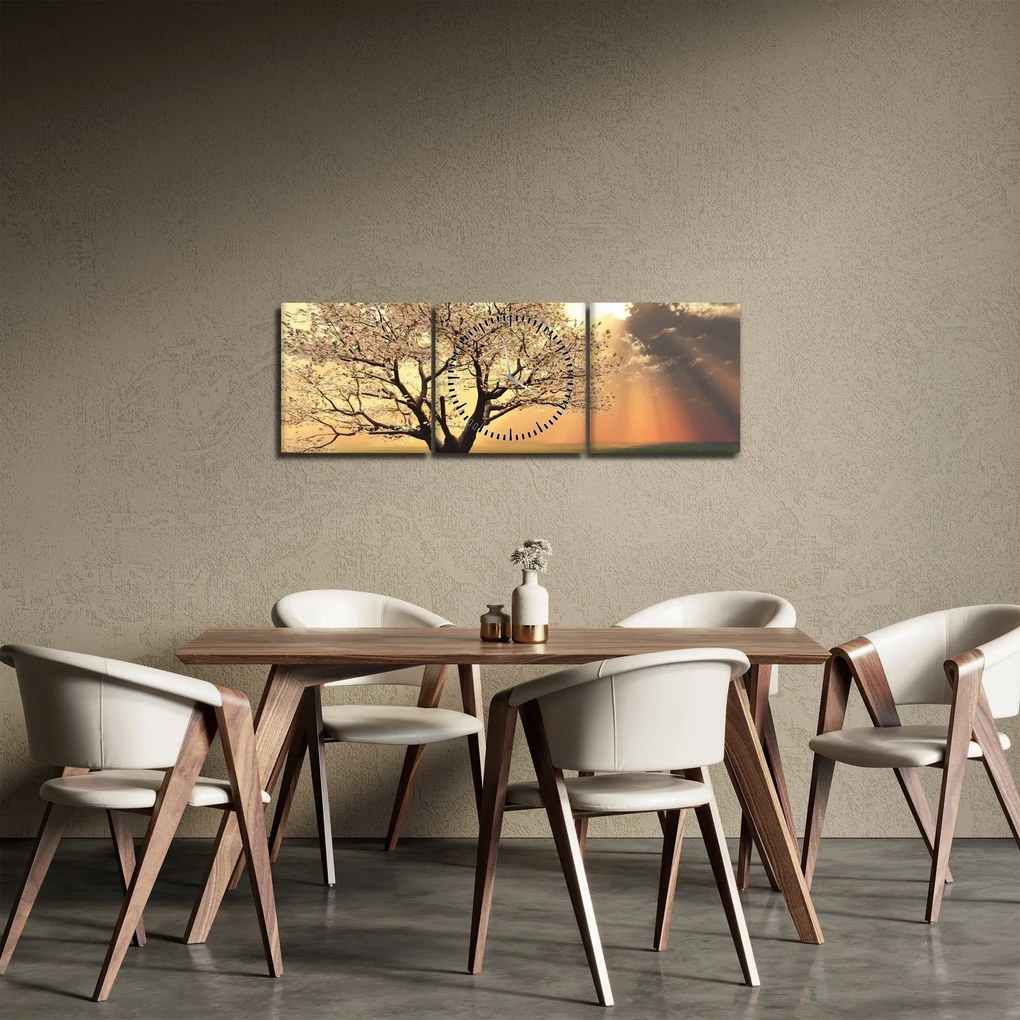 Obraz drzewa na łące (z zegarem) (90x30 cm)