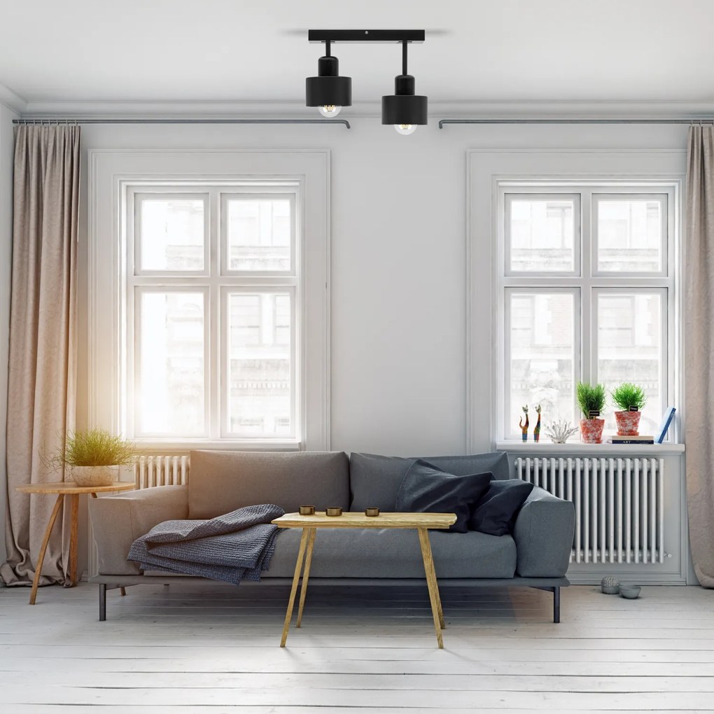 Czarna lampa sufitowa, dwupunktowy spot DSC30x7SC z drewna i metalu E2