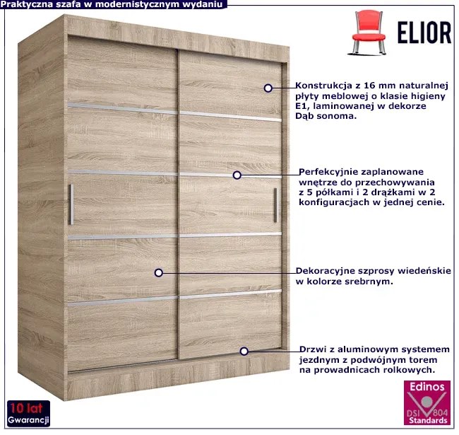 Szafa przesuwna dąb sonoma 150 cm - Bohosa 4X