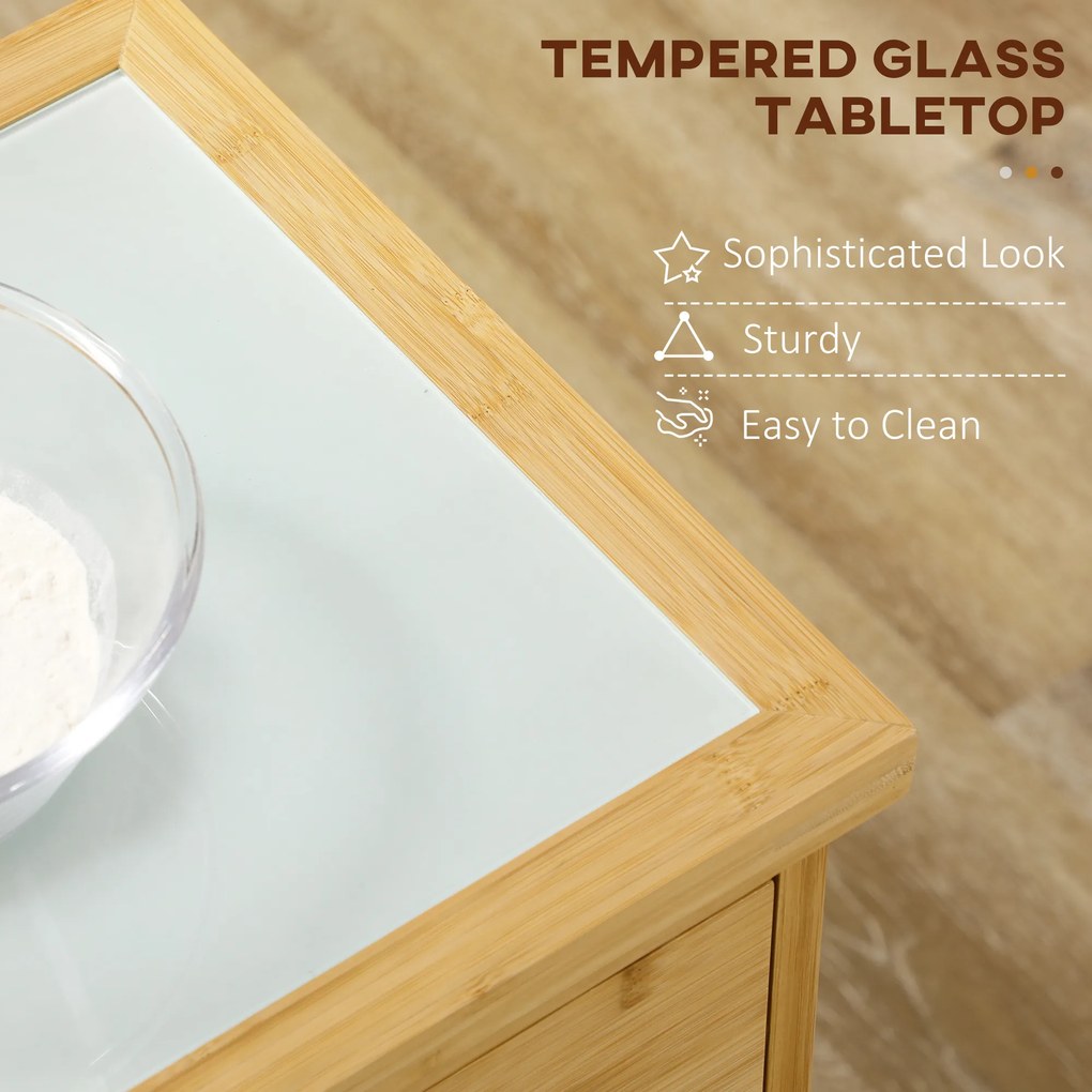 HOMCOM Wózek kuchenny z szufladą szafką półkami uchwytem na ręcznik Drewno naturalne Wielofunkcyjny | Aosom PL