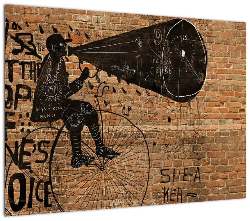 Obraz na szkle - Mężczyzna na rowerze w stylu Banksy (70x50 cm)