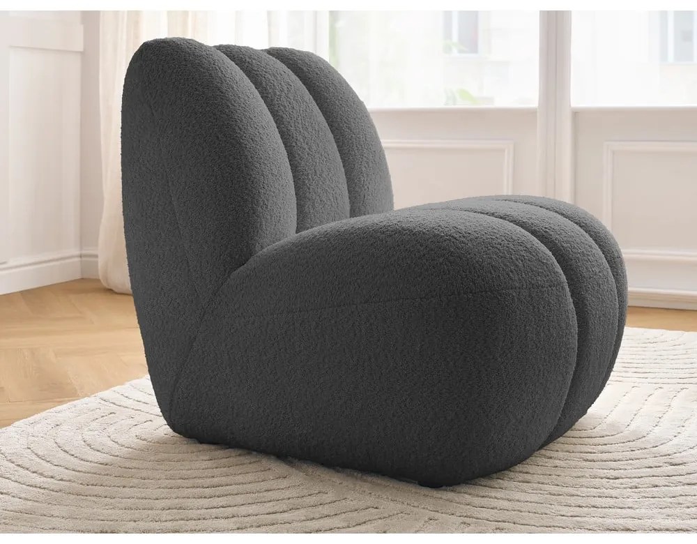 Ciemnoszary fotel z materiału bouclé Janissaire – Bobochic Paris