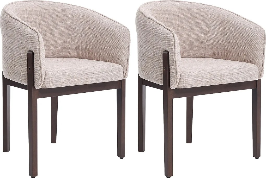 Zestaw 2 krzeseł z teksturowanej tkaniny i ciemnego naturalnego drewna kauczukowca  - Beżowe - LYLABA