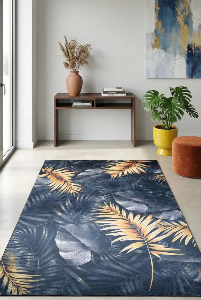 Prostokątny dywan w stylu glamour w złote liście B4-S96