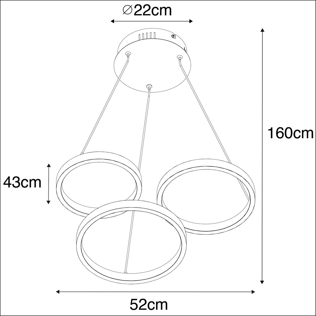 Lampa wisząca czarna z wbudowanym LED 3-stopniowy ściemniacz 3-światła - Rondas
