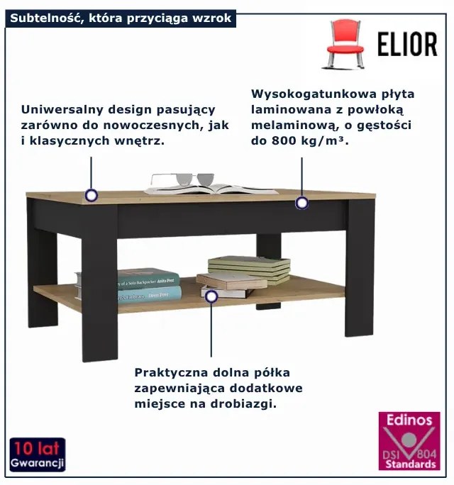 Nowoczesny stolik kawowy z półką dąb artisan + czarny R9-N51