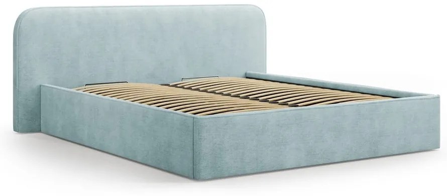 Miętowe tapicerowane łóżko dwuosobowe ze schowkiem i stelażem 200x200 cm Elizabeth – Micadoni