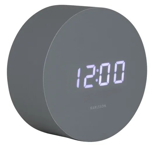 Karlsson 5981GY designerski zegar LED z budzikiem,szary, średnica 9 cm