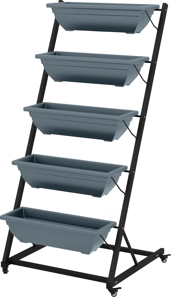 Outsunny Kwietnik na rośliny z donicami, składany, odporny na warunki atmosferyczne, 65 x 67 x 145 cm, Szary + Czarny