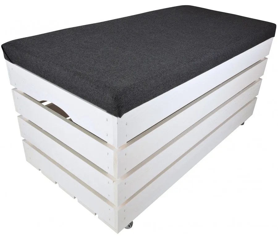Pufa kufer skrzynia z kółkami drewniana sosnowa siedzisko 80cm malowana biała