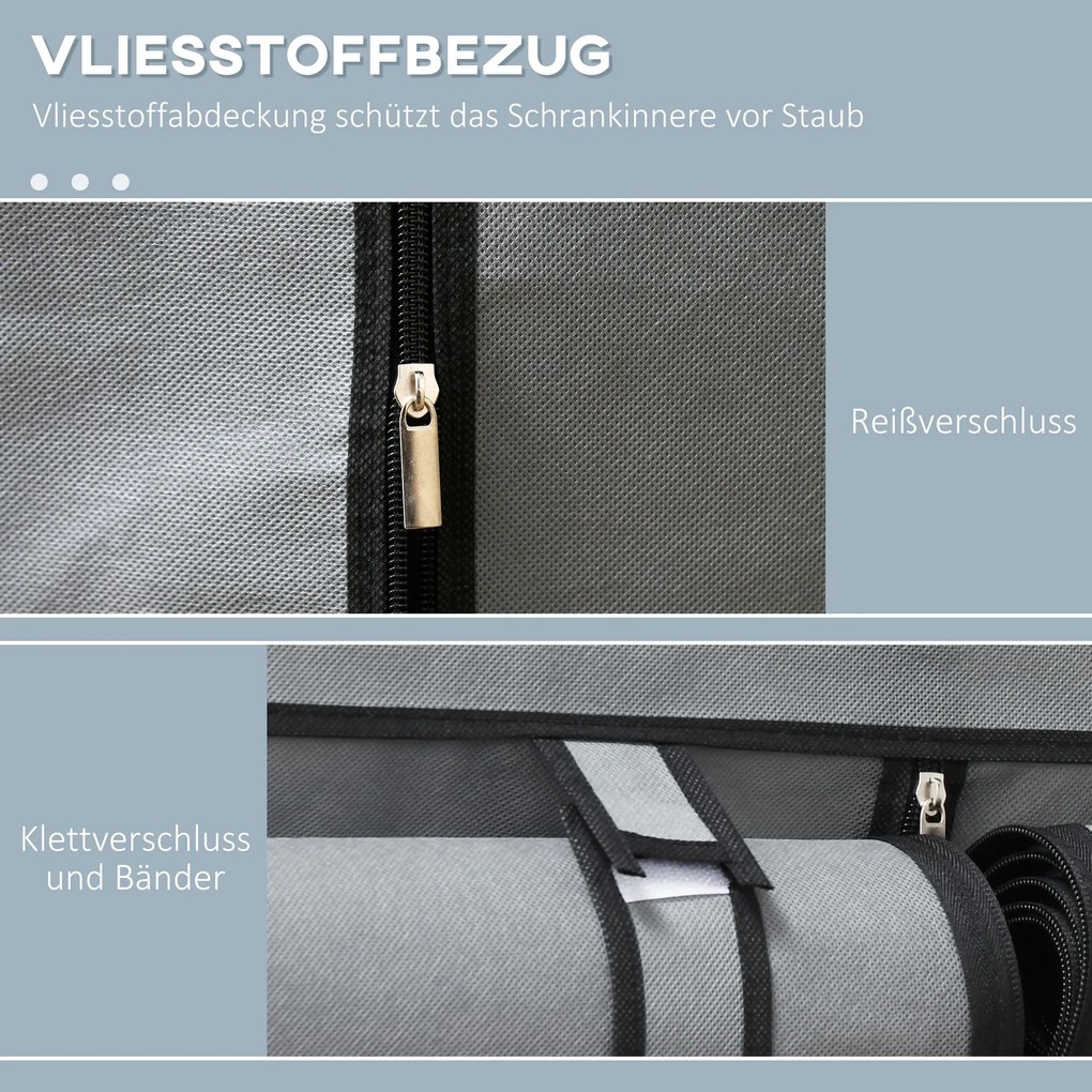 HOMCOM Szafa na Ubrania z Tkaniny 4 Półki Drążki Jasnoszara 118x49x170cm | Aosom PL