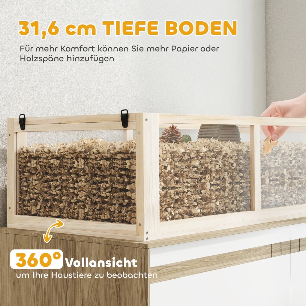 PawHut Klatka dla chomika z drewna 3 poziomy Klatka dla gryzoni z huśtawką, kołowrotkiem, domkiem 95 x 53 x 76 cm naturalne drewno | Aosom PL