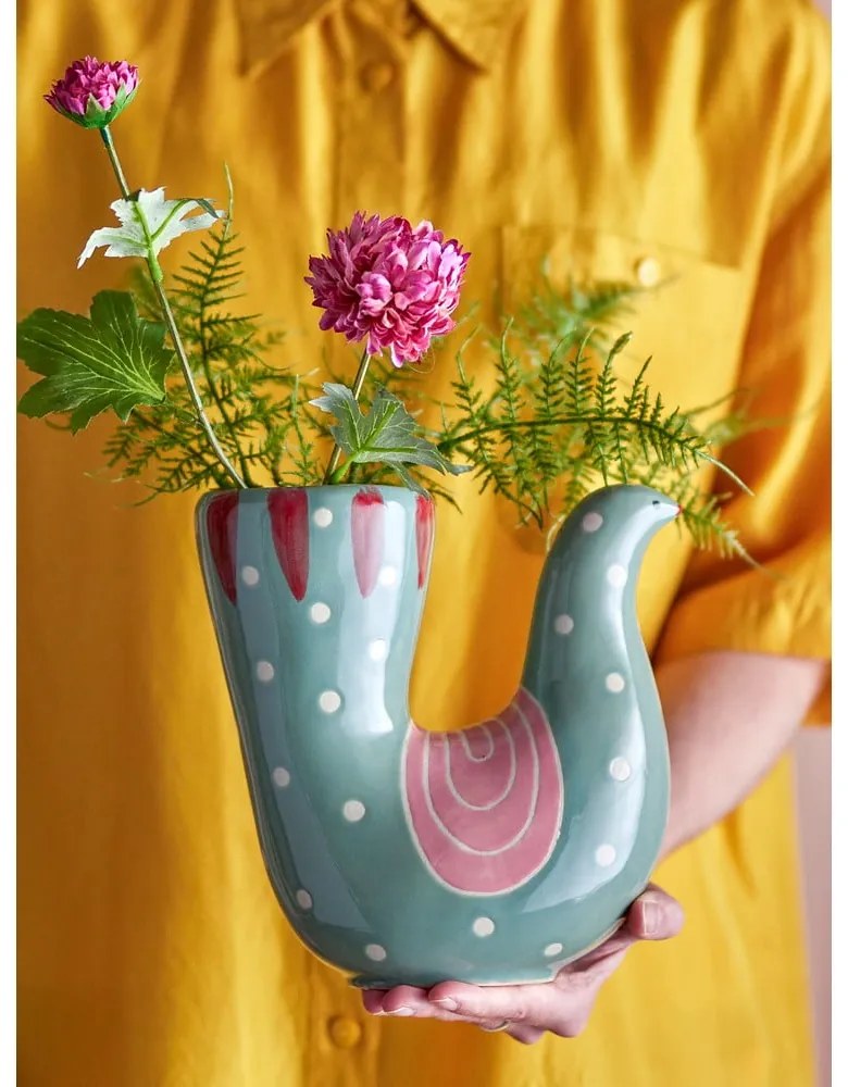 Zielony kamionkowy ręcznie malowany wazon (wysokość 19 cm) Trudy – Bloomingville