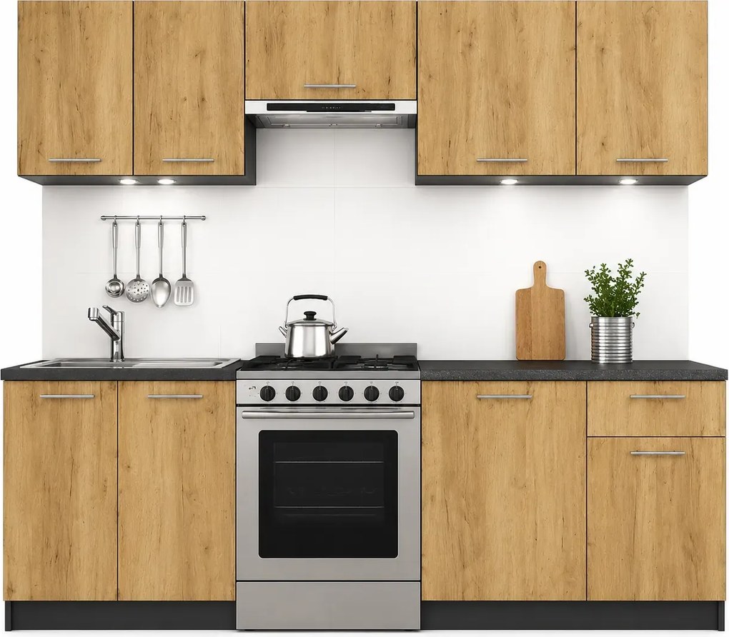 Zestaw mebli kuchennych 240 cm - dąb craft + antracyt T3-G91