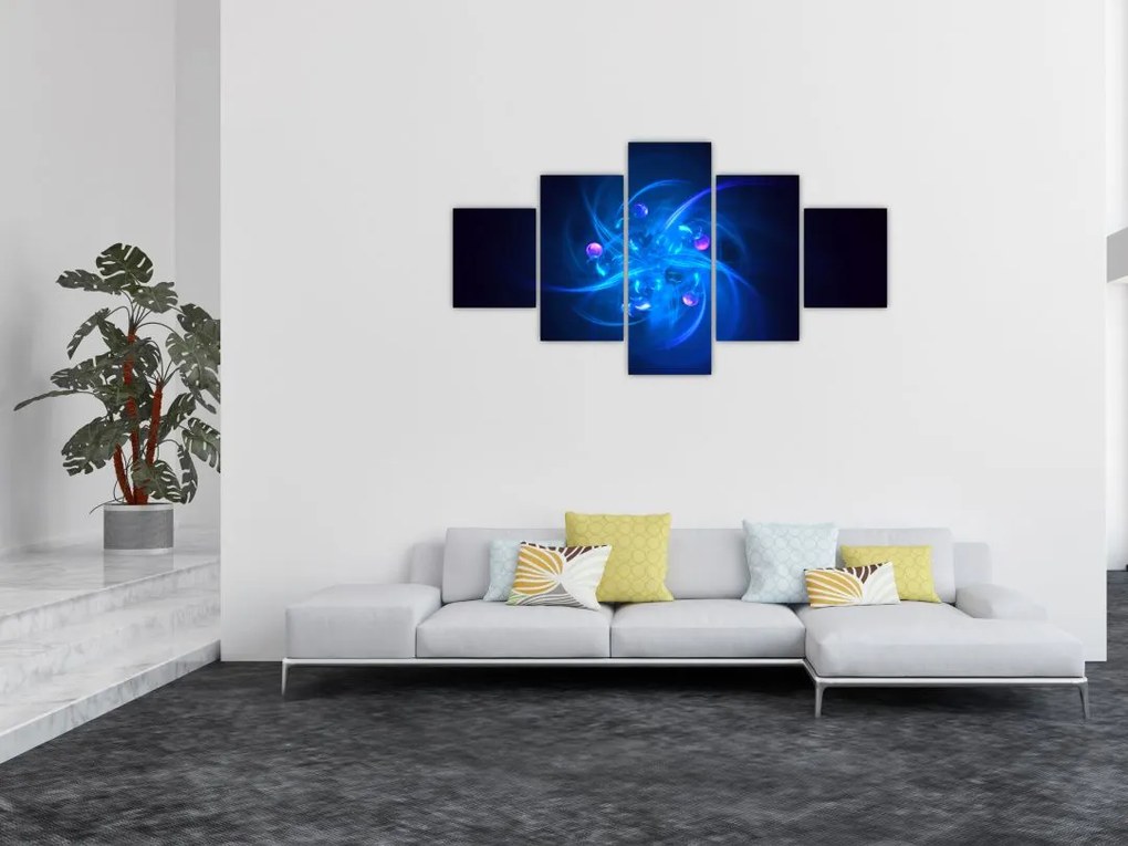 Nowoczesny obraz niebieskiej abstrakcji (125x70 cm)