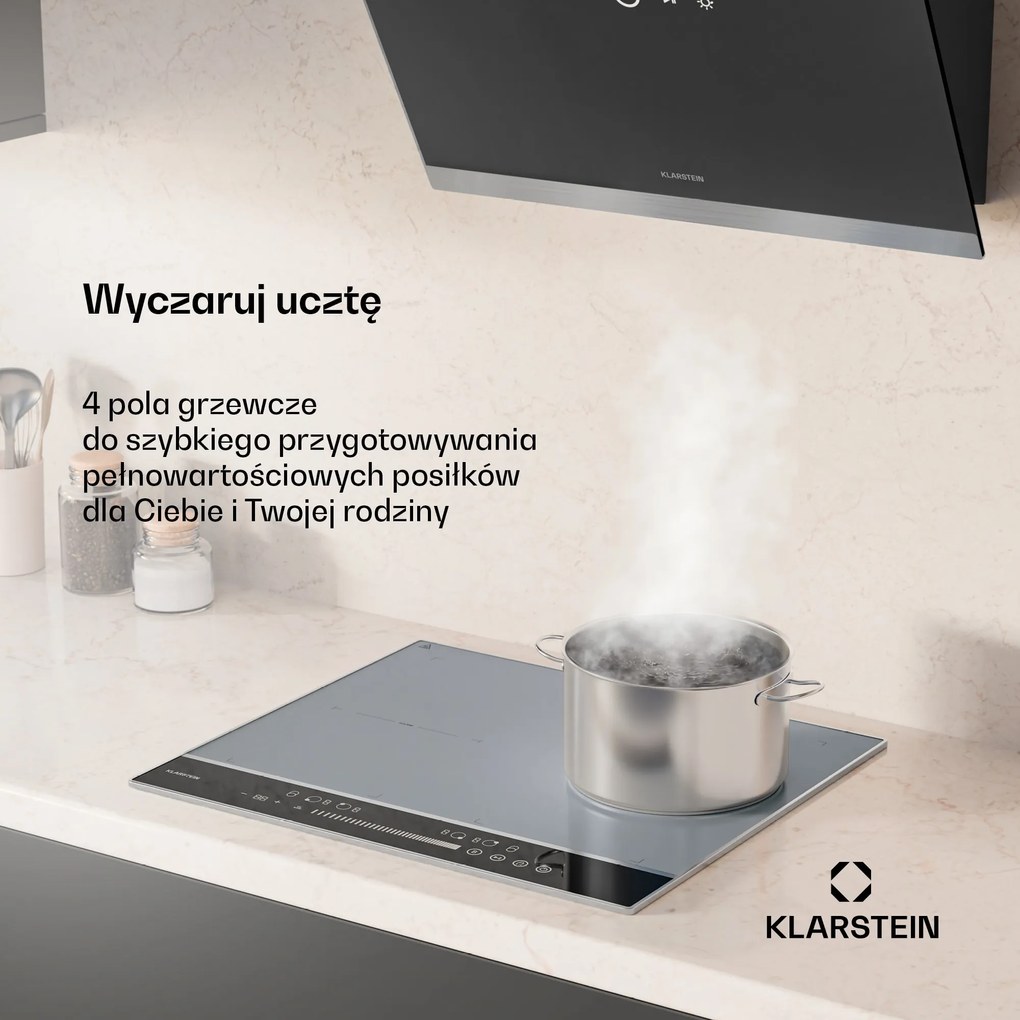 Klarstein DualTone 60cm Płyta Indukcyjna 2StrefyFlex 4 Strefy Gotowania Srebrny