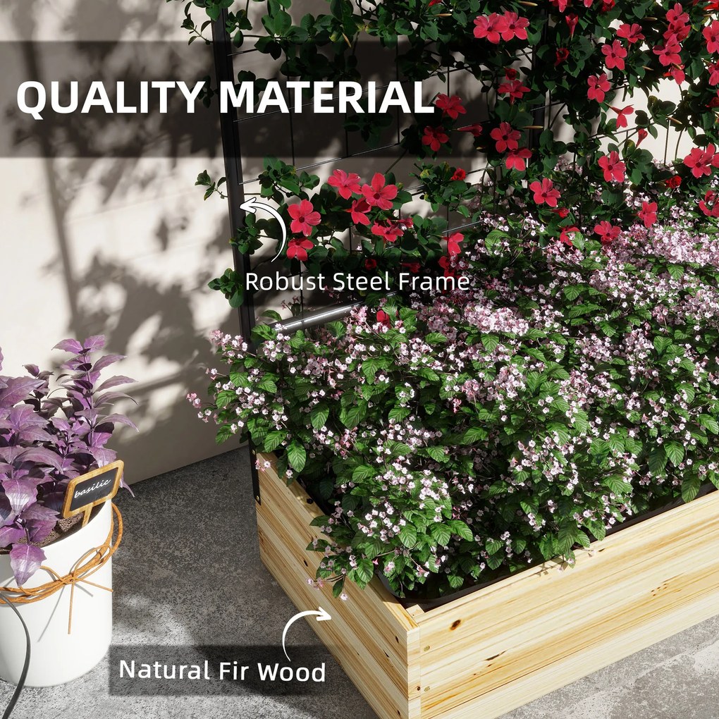 Outsunny Łóżko Ogrodowe Wysokie z Podporą Drewniana Skrzynia na Kwiaty Grządka Ziołowa Donica Naturalne Drewno 80x38x145cm | Aosom PL