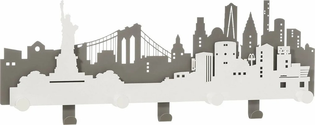 Nowy Jork wieszak ścienny 78x30 cm, żelazo i drewno, nowoczesny miejski design, przedpokój, sypialnia, made in Italy