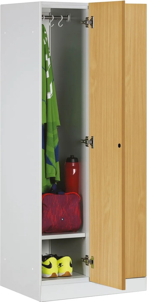 Szafa ubraniowa S1 obniżona, 2-drzwiowa, 1500 x 600 x 500 mm, demontaż, zamek cylindryczny, drzwi laminowane, buk