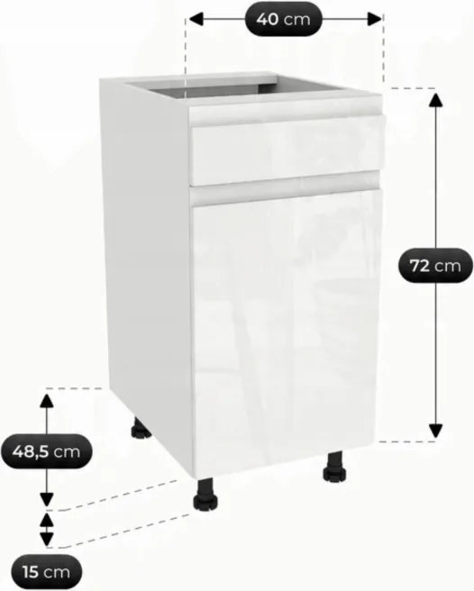 Zestaw Mebli Kuchennych MODERN 170 cm Biały Połysk Nowoczesny