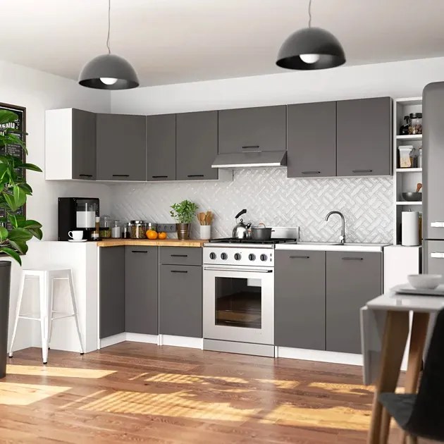 Szara minimalistyczna narożna szafka kuchenna - Vivienne 6X