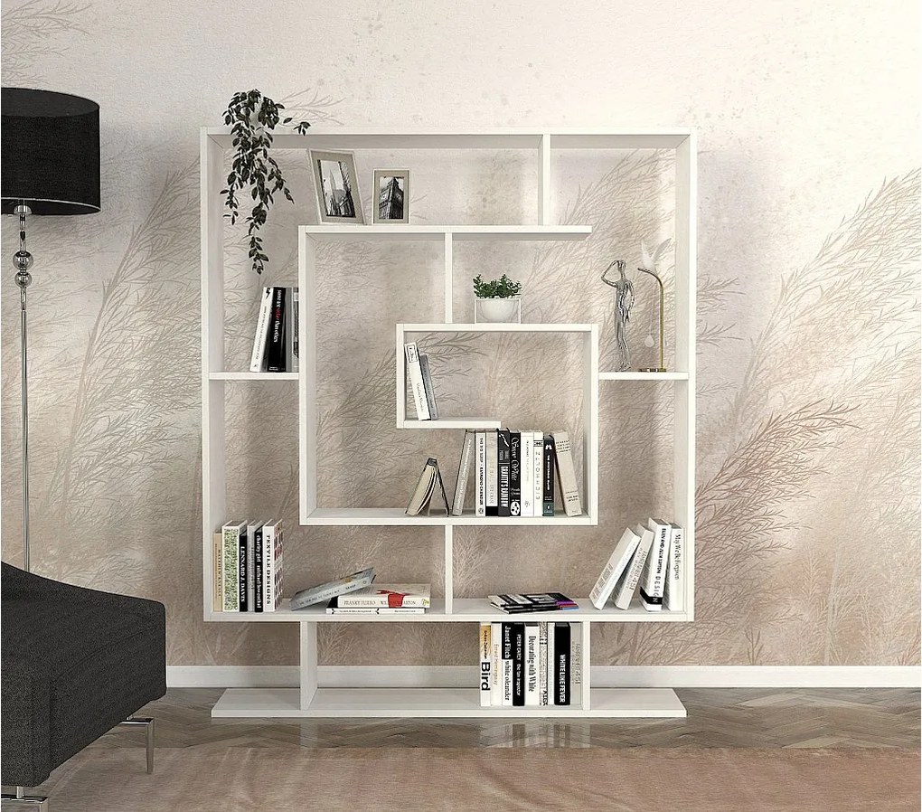 Regał w stylu skandynawskim – 124,8 x 149,4 x 22 cm – biały – płyta wiórowa pokryta melaminą